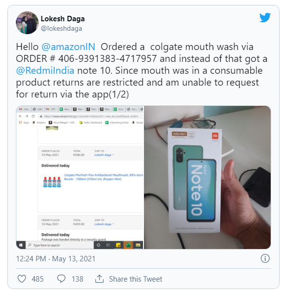 Mumbai Man Orders Mouthwash From Amazon India. He Gets Redmi Note 10 Rather.